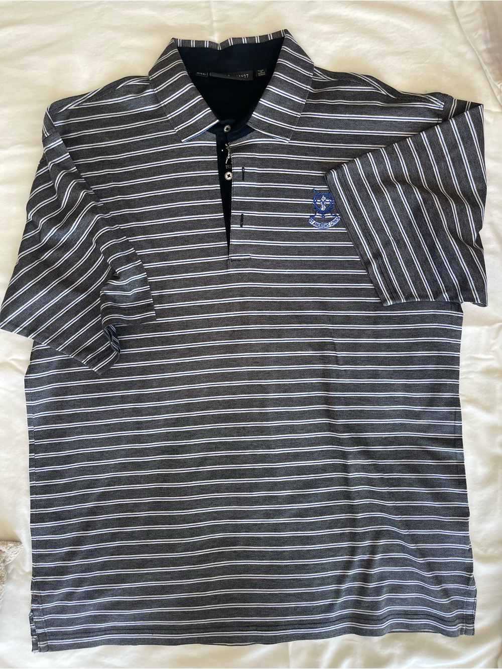 Bobby Jones Gray Striped Polo with Blue Crest